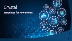  Presentation with media image - Cool new theme with innovative-technologies-image-mixed-media backdrop and a navy blue colored foreground