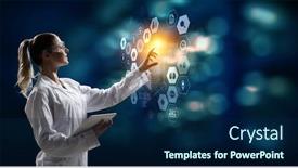  Presentation with medicine - PPT theme with innovative-technologies-in-science background and a navy blue colored foreground