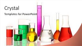  Presentation with glassware - Amazing PPT theme having inorganic - laboratory glassware with various colored backdrop and a white colored foreground