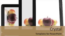  Presentation with apple - PPT layouts consisting of inovation - apple on screen on tablet background and a coral colored foreground