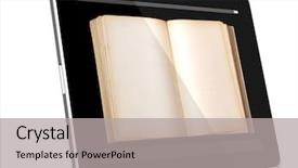  Presentation with digital library - Beautiful theme featuring inovation - book and teblet computer 3d backdrop and a light gray colored foreground