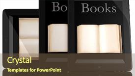  Presentation with digital books - Slides featuring inovation - group of books and teblet background and a  colored foreground