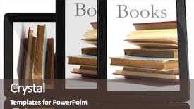  Presentation with digital library - Cool new presentation theme with inovation - group of books and teblet backdrop and a tawny brown colored foreground