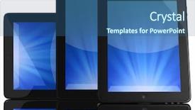  Presentation with computers - Theme consisting of inovation - group of tablet computers background and a ocean colored foreground