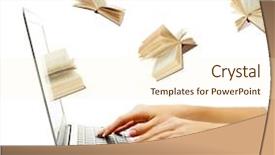  Presentation with transfer - PPT theme having inovation - information transfer books flying background and a cream colored foreground