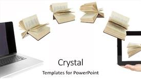  Presentation with transfer - Colorful slides enhanced with inovation - information transfer books flying backdrop and a white colored foreground