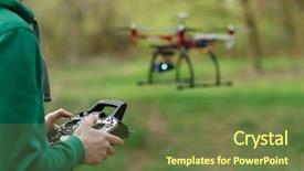  Presentation with drone - Presentation theme having inovation - man controling a drone background and a tawny brown colored foreground