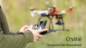  Presentation with drone - Colorful slide deck enhanced with inovation - man controling a drone backdrop and a mint green colored foreground