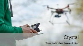  Presentation with drone - Amazing slide deck having inovation - man controling a drone backdrop and a light gray colored foreground