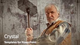  Presentation with old man - Cool new theme with inpurity - angry old worker man holding backdrop and a  colored foreground