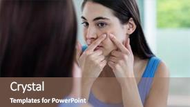  Presentation with pregnant woman cleaning - Slide deck having inpurity - unhappy woman with skin irritation background and a  colored foreground