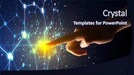  Presentation with hand touching finger digital - Audience pleasing theme consisting of background future - female finger touching a beam backdrop and a wine colored foreground