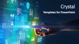  Presentation with light green - PPT theme enhanced with hand gestures - female finger touching a beam background and a  colored foreground
