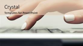  Presentation with hand shake computer - Beautiful presentation theme featuring input devices - female hand typing on computer backdrop and a lemonade colored foreground