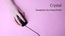  Presentation with computer - Slide deck consisting of input surface - female hand holding computer mouse background and a  colored foreground