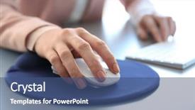  Presentation with hand shake computer - PPT layouts with input surface - female hand holding computer mouse background and a ocean colored foreground