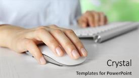  Presentation with input - Beautiful presentation design featuring input surface - female hand with computer mouse backdrop and a light gray colored foreground