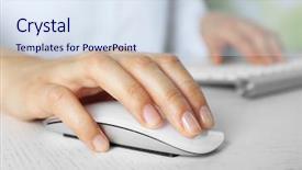  Presentation with input - Presentation having input surface - female hand with computer mouse background and a sky blue colored foreground