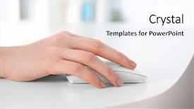  Presentation with hand shake computer - Amazing presentation theme having input surface - hand of woman working backdrop and a sky blue colored foreground