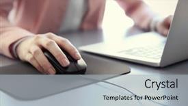  Presentation with computer - Audience pleasing PPT layouts consisting of input surface - woman using computer mouse backdrop and a light gray colored foreground
