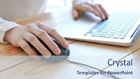  Presentation with computer - Slide deck with input surface - woman using computer mouse background and a sky blue colored foreground