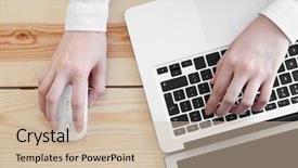  Presentation with computer - Amazing slides having input surface - woman using computer mouse backdrop and a soft green colored foreground