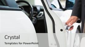  Presentation with man door - Theme having inquisitive - man opening a car door background and a light gray colored foreground