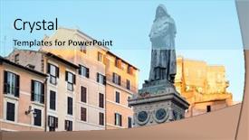  Presentation with philosopher - Audience pleasing slide deck consisting of inquisitive - monument to the philosopher giordano backdrop and a light blue colored foreground