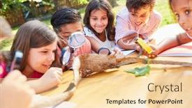  Presentation with look - Beautiful PPT layouts featuring inquisitive-children-look-at-tree backdrop and a blonde colored foreground