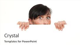  Presentation with copy space leadership - Colorful theme enhanced with snoopy - inquisitive woman looking from blank backdrop and a white colored foreground