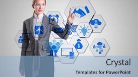  Presentation with virtual - Audience pleasing PPT layouts consisting of ins navigation computer vision - businesswoman pressing virtual buttons backdrop and a  colored foreground