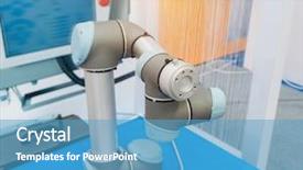  Presentation with industrial robot - Slide set consisting of ins navigation computer vision - industrial robot working in factory background and a teal colored foreground