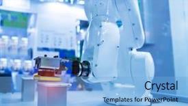  Presentation with industrial robot - Colorful slide set enhanced with ins navigation computer vision - industrial robot working in phone backdrop and a  colored foreground