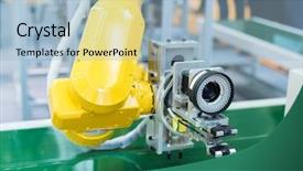  Presentation with computer vision - Cool new slide deck with ins navigation computer vision - robotic arm at production line backdrop and a light blue colored foreground