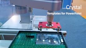  Presentation with robotic arm - Slide set with ins navigation computer vision - robotic arm at production line background and a  colored foreground