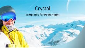  Presentation with snowboard - Presentation design consisting of inscription - panoramic photo of woman background and a  colored foreground