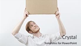  Presentation with special education young adult man - Amazing presentation design having inscription above his bent head backdrop and a white colored foreground