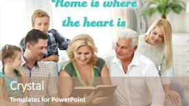  Presentation with family reading - Beautiful PPT theme featuring inscription and happy family reading backdrop and a coral colored foreground