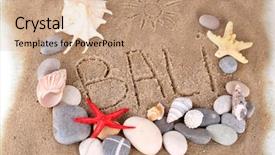  Presentation with bali - PPT theme enhanced with inscription bali on wet sand close-up background background and a coral colored foreground