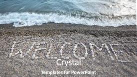  Presentation with welcome - Theme with inscription from stones welcome at stony coast background and a gray colored foreground