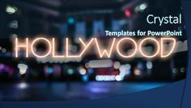  Presentation with hollywood - Cool new PPT layouts with inscription hollywood on blurred city backdrop and a navy blue colored foreground