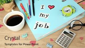  Presentation with certification of job skills - Audience pleasing theme consisting of inscription i love my job backdrop and a  colored foreground