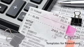  Presentation with bookkeeping - Colorful presentation theme enhanced with inscription-in-russian-fiscal-receipt backdrop and a light gray colored foreground