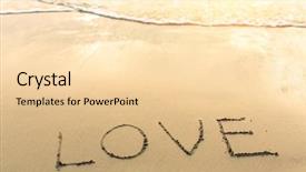  Presentation with gentle - Presentation theme consisting of inscription love on a gentle beach sand with the soft wave background and a lemonade colored foreground
