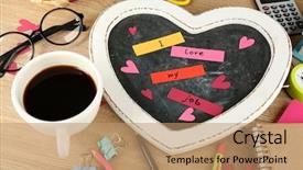  Presentation with job - Presentation theme having inscription-on-blackboard-i-love background and a coral colored foreground