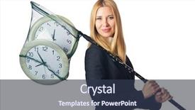  Presentation with net etiquette - Audience pleasing presentation theme consisting of insect drawing - businesswoman with net and clocks backdrop and a tawny brown colored foreground