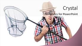  Presentation with net etiquette - Colorful slide deck enhanced with insect drawing - gardener with net isolated backdrop and a white colored foreground