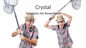  Presentation with net - Beautiful PPT theme featuring insect drawing - gardener with net isolated backdrop and a white colored foreground