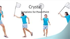  Presentation with insect - Cool new PPT layouts with insect drawing - man with big catching net backdrop and a cool aqua colored foreground