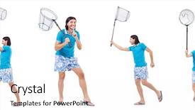  Presentation with insect - PPT theme having insect drawing - man with big catching net background and a white colored foreground